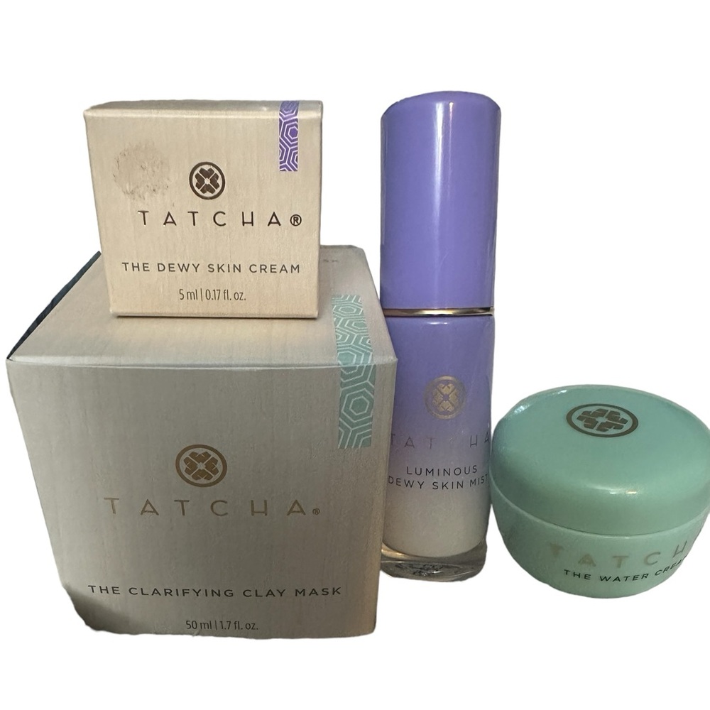 Tatcha Skin Care Bundle- 4 pieces Clay Mask, Dewy Mist & Cream & water cream new